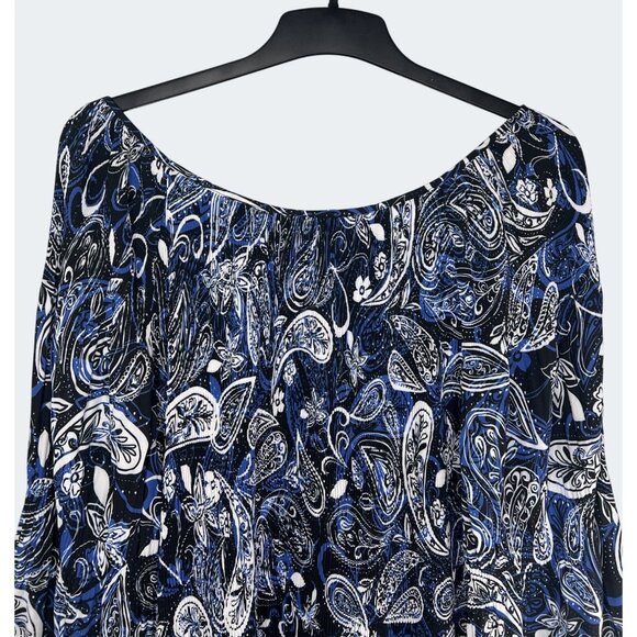 Avenue Plus Blue Paisley Keyhole Neck Blouse 3/4 Sleeve Plus Size 30/32 - Picture 11 of 13